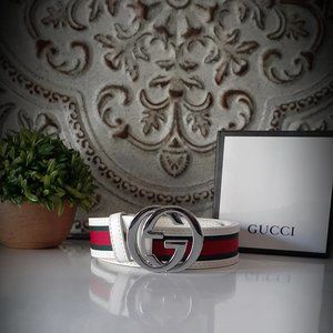 Gucci White Leather Double G Belt